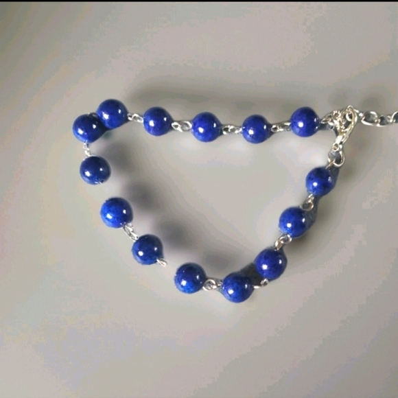 Lapis Lazuli Anklet/Bracelet In Stainless Steel  With 3in Extender For Adjusting - Picture 1 of 6